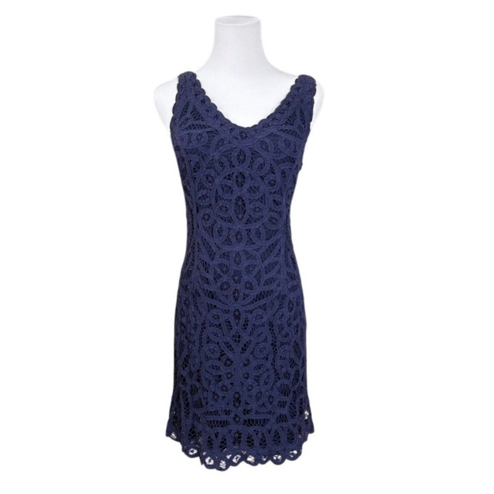 Lilly Pulitzer Reeve True Navy Sheath Dress SMALL Battenberg Lace Sleeveless - Picture 3 of 10